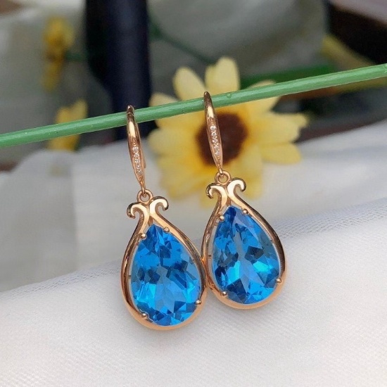 14k Gold 13.88 Ct Natural Topaz & Diamond Earrings