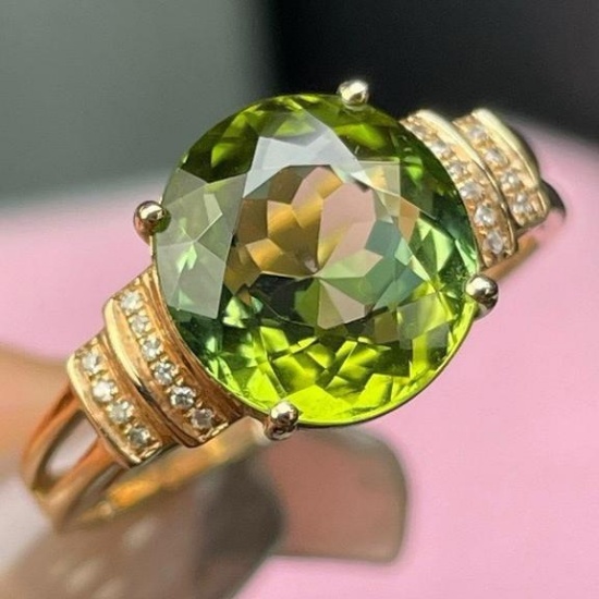 14k Gold 3 Ct Natural Tourmaline & Diamond Ring
