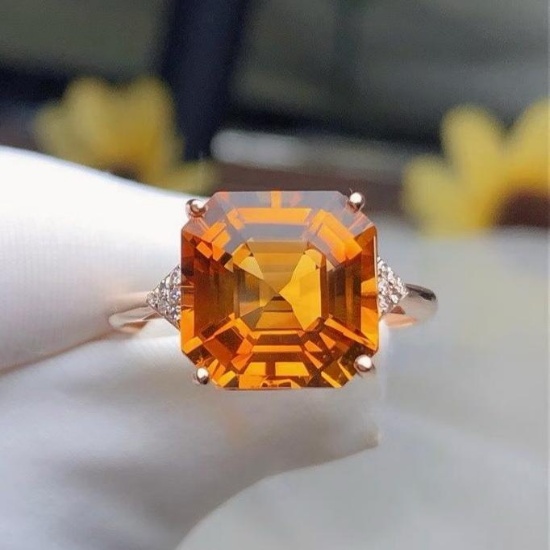 14k Gold 4.50 Ct Natural Citrine & Diamond Ring