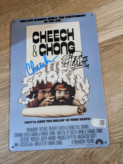 Cheech and Chong signed metal sign with coa