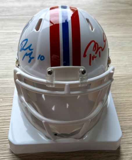 Tom Brady & Drake Maye Signed Patriots Throwback Mini Helmet With COA