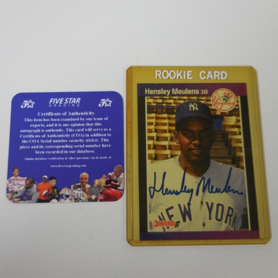 AUTHENTIC 1989 DONRUSS HENSLEY MEULENS AUTOGRAPHED CARD COA