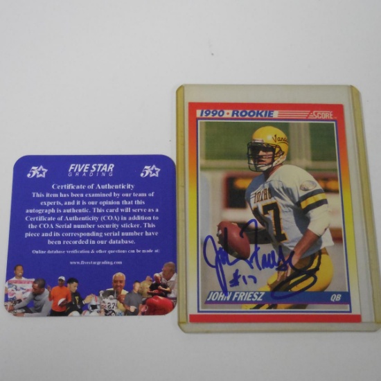 AUTHENTIC 1990 SCORE JOHN FRIESZ AUTOGRAPHED ROOKIE CARD COA