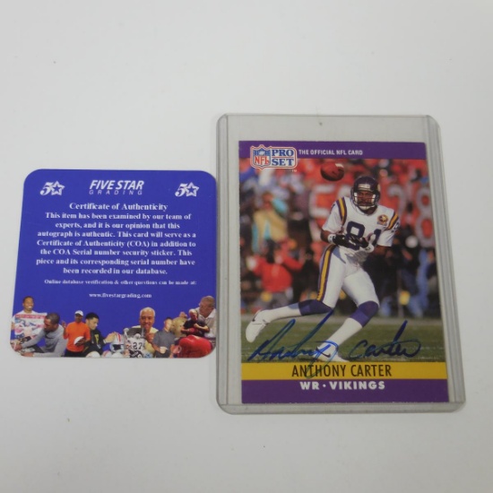 AUTHENTIC 1990 PRO SET ANTHONY CARTER AUTOGRAPHED CARD COA