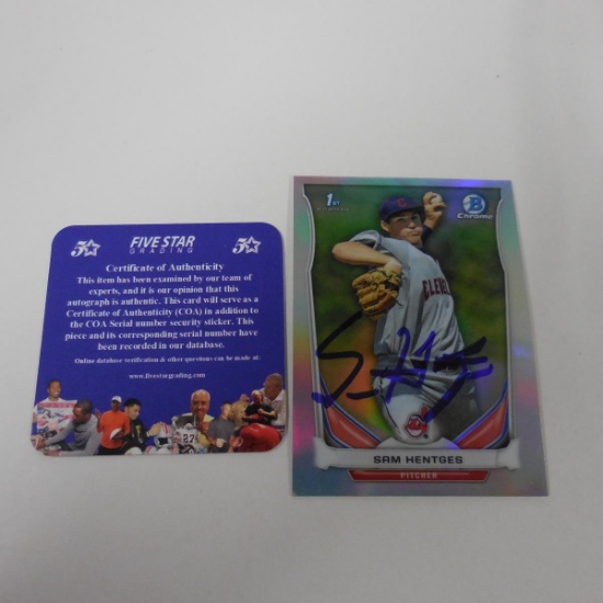 AUTHENTIC 2014 BOWMAN CHROME SAM HENTGES AUTOGRAPHED ROOKIE CARD COA