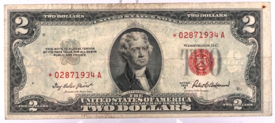 1953-A $2 Red Seal Star Note