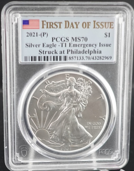 2021-P Silver Eagle and 1959 South African 3 Pence