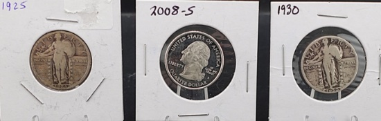 (2) Standing Liberty Quarters and (1) Washington Quarter