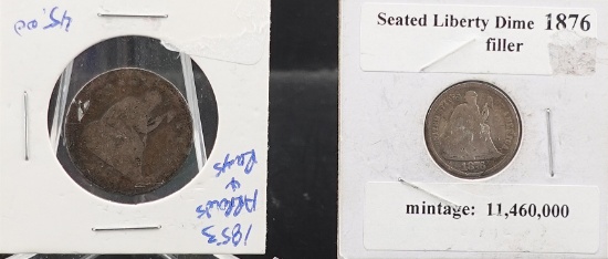 1876 Seated Dime and 1853 Seated Quarter Rays and Arrows