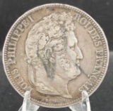 1845 BB 5 Francs Silver Coin