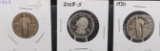 (2) Standing Liberty Quarters and (1) Washington Quarter