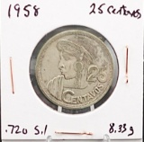 (2) Silver Coins the 1958 Mexican 25 Centavos and the 1959 Netherlands 2 1/2 Gulden