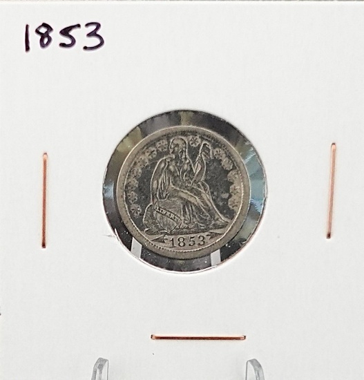 1853 Arrows Seated Dime