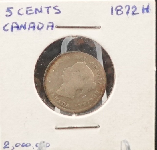 1872-H Canadian 5 Cent Piece
