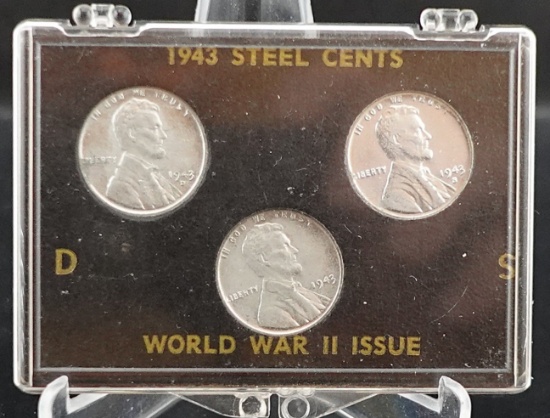 1943 P, D, S Steel Wheat Cents