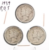 1939 P, D and S Mercury Dime Set