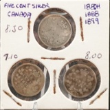 (3) Rare Early Date Canadian 5 Cent Coins
