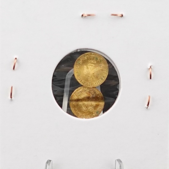 (2) Fractional Gold 1865 Mexico Coins