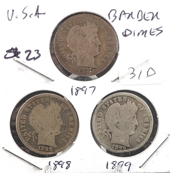 (3) Barber Dimes 1897, 1898 and 1899