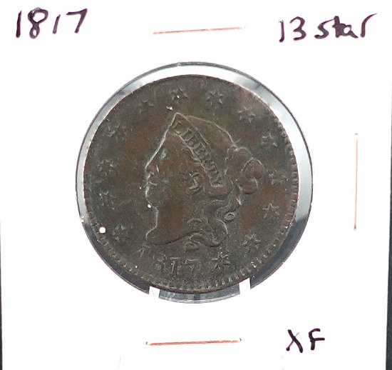 1817 13 Star Coronet Hair Large Cent