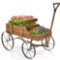 Costway Garden Plant Planter Wooden Wagon Planter W/ Wheel Garden Yard - Brown