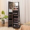 360 deg Rotating Mirrored Jewelry Cabinet Armoire with 3 Color LED Modes Lockable - Espresso