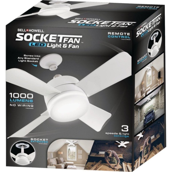 Bell & Howell Socket Ceiling Fan With Light, White