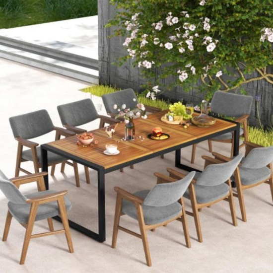 Acacia Wood Patio Table with 1.9" Umbrella Hole for Garden & Poolside, Natural Wood & Black