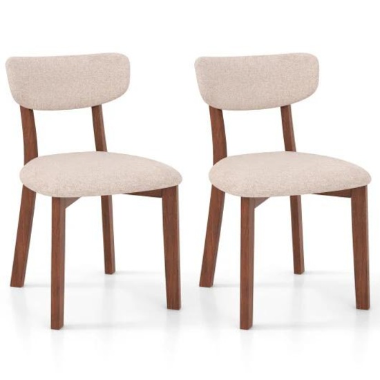 Costway Upholstered Dining Chairs Set of 2 with Solid Rubber Wood Frame