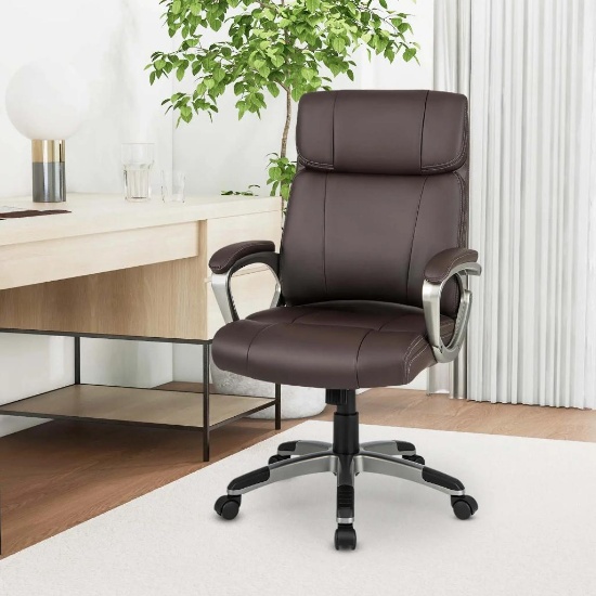 Leather Faux, Leather Armrests, Adjustable Height, Ergonomic Executive Chair in Brown