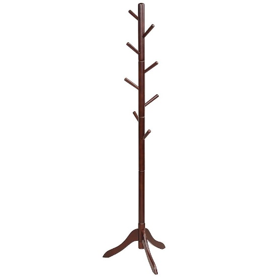 Costway Freestanding 8-Hook Wood Coat Stand - Brown