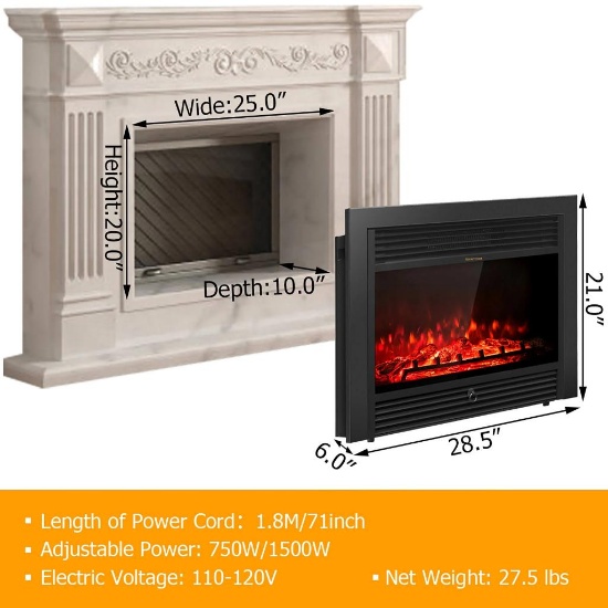 Costway Electric 28.5" Insert Fireplace Heater HW51075