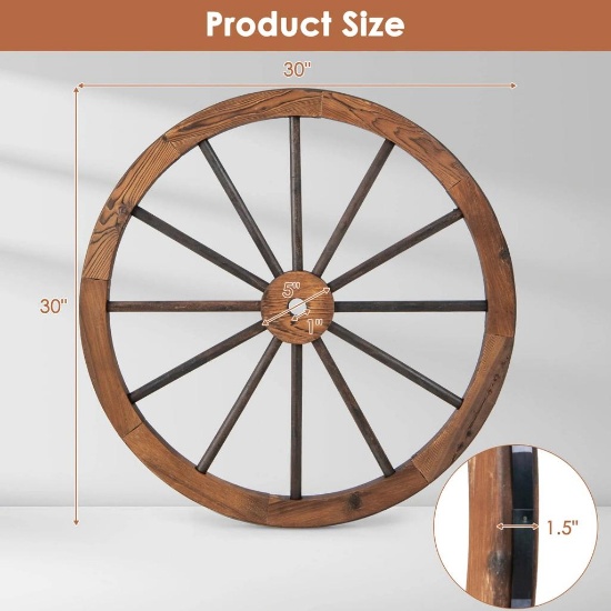 Costway 30" Decorative Vintage Wood Garden Wagon Wheel - Set of 2