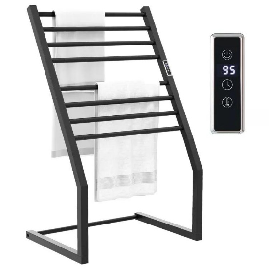 8 Bars, Freestanding/Wall Mounted Towel Warmer/Heater Rack, Black W/ LED Display