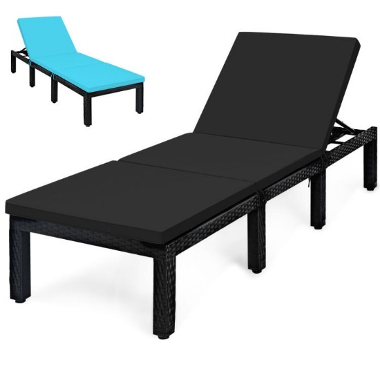 Patio Rattan Height Adjustable Lounge Chair with 2 Set of Cushion Cover