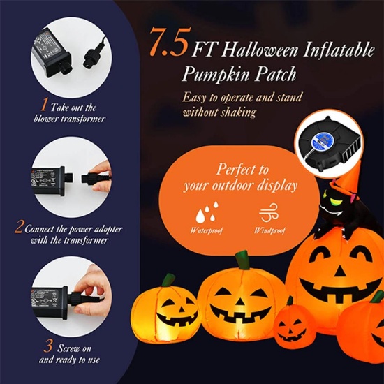 Costway 7 Feet Halloween Inflatable Pumpkin Combo with Witch's Hat and LED Lights