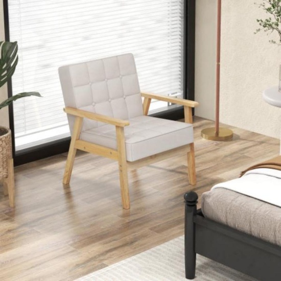 Upholstered Armchair with Rubber Wood Armrests