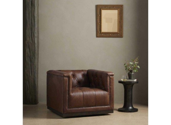Four Hands Maxx Swivel Chair in Heirloom Sienna Leather - 106176-098