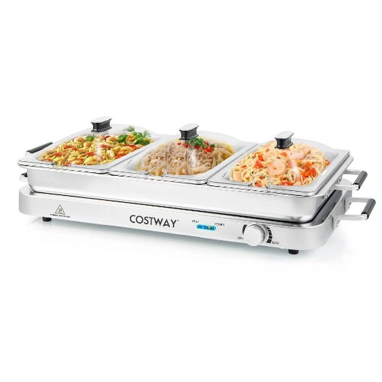 Costway 2-in-1 Electric Warming Tray with Temperature Control - Silver