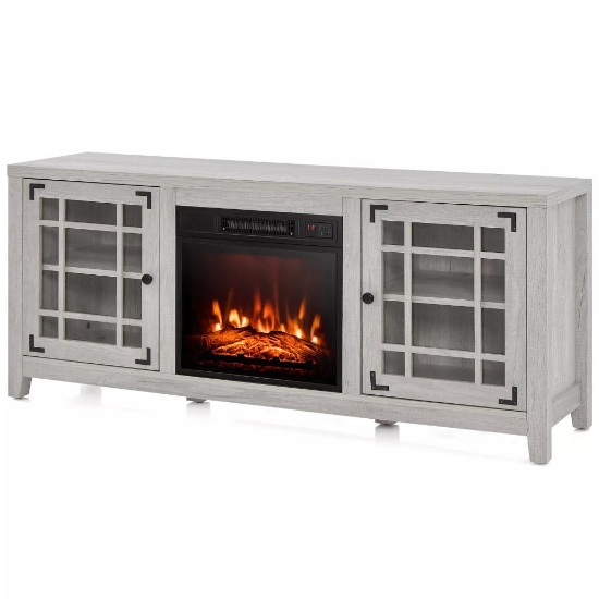 58" Fireplace TV Stand Storage TV Console W/ Fireplace Insert & Remote Control