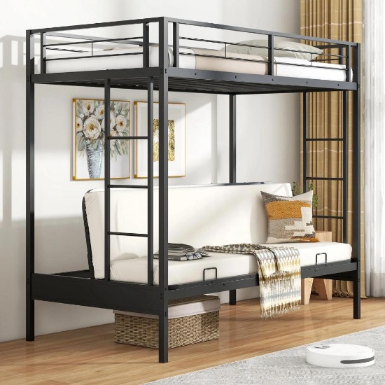 Giantex Twin Over Futon Bunk Bed, Metal Bunk Bed (Top) with Futon (Bottom)