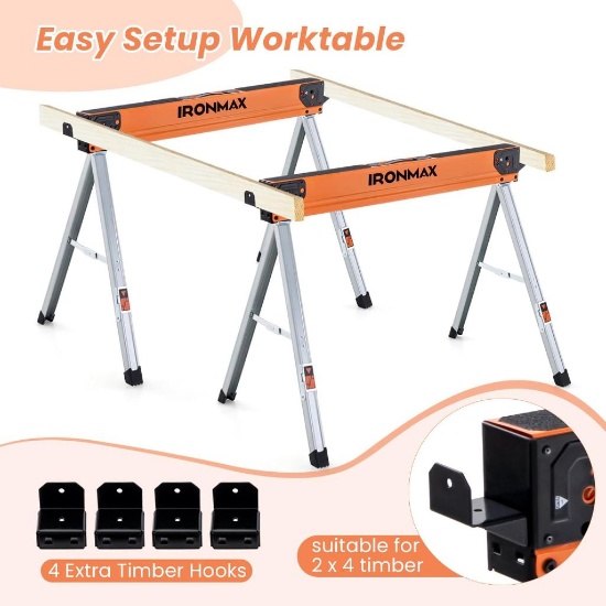 Goplus Portable/Foldable Saw Horses, 2 Pack, 2200 LBS Capacity