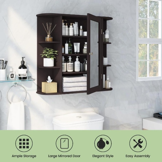 Giantex Bathroom Mirror Cabinet with Single Door & 3 Adjustable Shelves