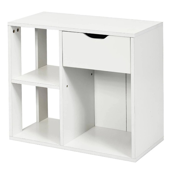 Costway 3-Cube Bookcase Organizer with 2-tier Wooden Storage Shelf & Pull-out Drawer