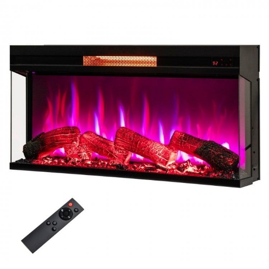 36 Inch 3-Sided 1500W Electric Fireplace with 7-Color Flame - Black
