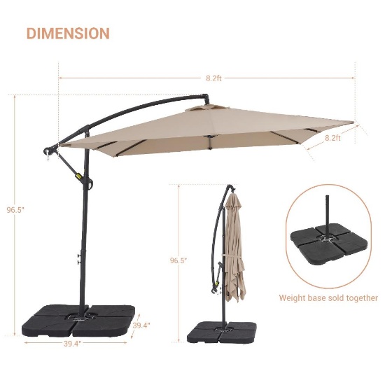 8.2x8.2ft Square Offset Patio Umbrella