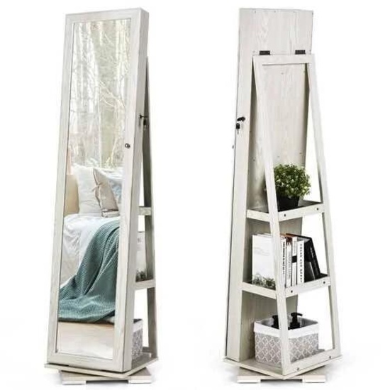 Costway 360... Rotatable Jewelry Cabinet Armoire 2-in-1 Lockable Mirrored
