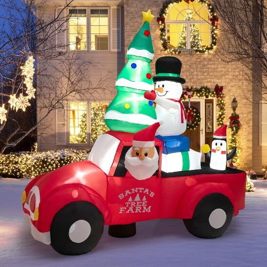 Costway 8FT Wide Inflatable Santa Claus Driving a Car w/ LEDs