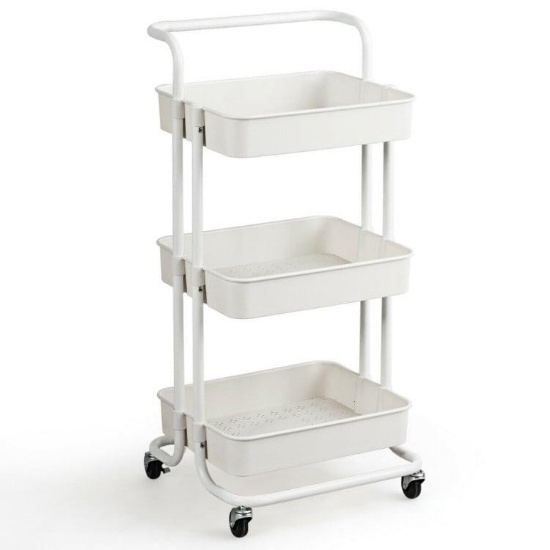 Versatile 3-Tier Rolling Utility Cart with Casters (16.5" x 14" x 34" (L x W x H) White