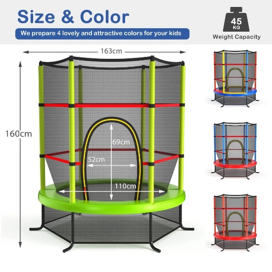 Costway 55 Inch Kids Recreational Trampoline Bouncing Jumping Mat with Enclosure Net